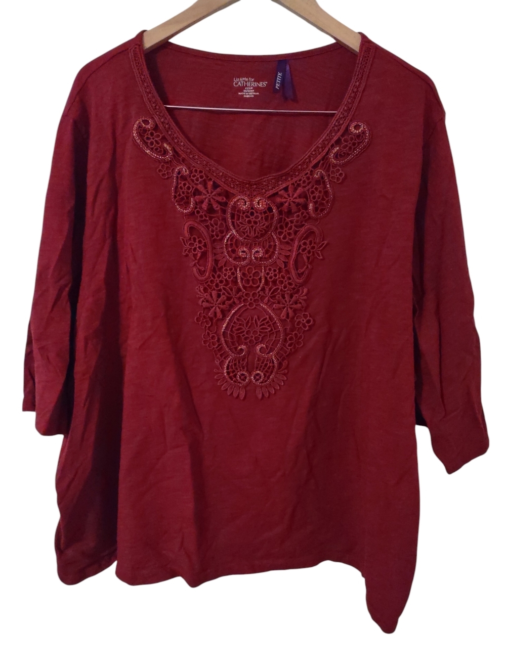 Liz & Me Catherines Women's Burgundy Cotton Crochet Blouse Size: 4XWP 30/32WP